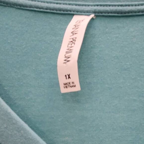 Zenana Premium Women's Pullover Soft V-Neck Short-Sleeve Top Aqua 1X - Picture 2 of 3